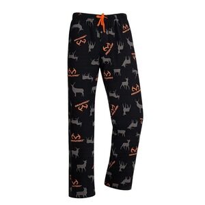 Realtree Pajama Lounge Pants Mens M Black Deer Logo Print Drawstring Pockets